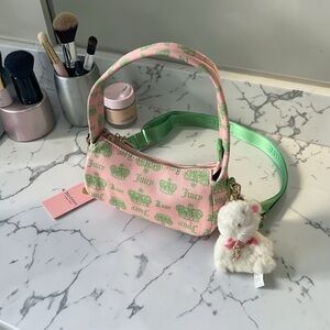 Juicy Couture Pink and Green Crown Print Bag